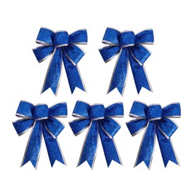 Beavorty Glittering Christmas Bow, 5 Large Christmas Bows Bow, Gift Knot Bow Ornaments for Gift Wrapping, DIY Craft Supplies, Christmas Tree Decorations (Blue)
