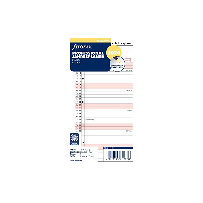 Filofax Personal Professional Year Planner (German) 2024