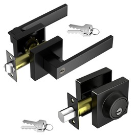 Exterior Door Handle and Deadbolt Set, 1 Pack, 6 Same Keys, Matte Black