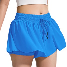 BOOPH - Pantalones cortos deportivos con bolsillos interiores para niñas, correr, tenis y deportes, Azul Real, 11-12 Años