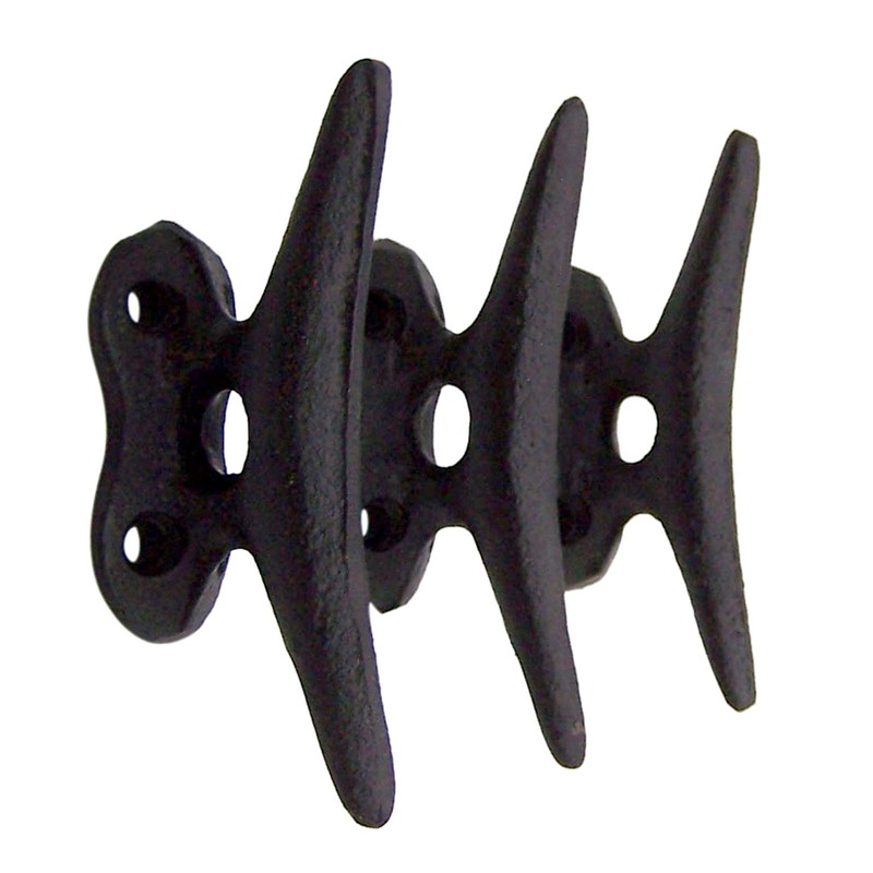 Wowser Nautical Black Cast Iron Boat Cleat Wall Hooks, 3.5