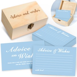 Mecholey Advice and Wishes Cards Box, Blue Wedding Advice Cards for Bridal Shower, Baby Shower Advice Cards, 50 Pcs Advice and Wishes Box for Graduation, Christmas, Birthday Party