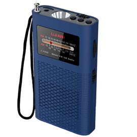 Portable Pocket AM FM Transistor Radio Card Playback Powerful Flashlight Powered by 1500mah Battery (Included),Ultra-Long Antenna Best Reception