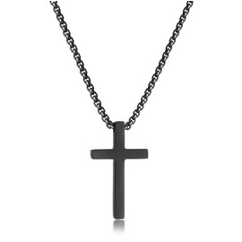 HSWYFCJY Cross Necklace for Men，Silver Black Gold Stainless Steel Plain Cross Pendant Necklace Cross Pendant Necklace Faithful Jewelry For Mens Boys Son，Chain 16,18,20,22 Inch (20inch, Black)
