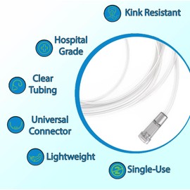 7-Piece Adult Nasal Clear Cannula Set - 7ft Oxygen Tubing with Standard Connectors - Includes 5 Cannulas and 2 Tubing Connectors - Medical Sales Supply