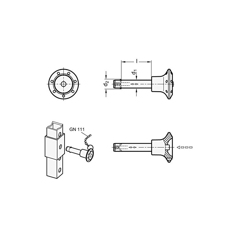 Ganter Normelemente | Plug pin with axial protection (locking pawl)