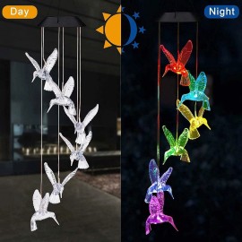 Unbranded Solar Color Changing LED Hummingbird Wind Chimes Garden Yard Hanging Decor Light
