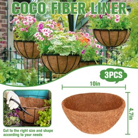 Halatool 3PCS 10 Inch Coco Liner Round Coco Coir Hanging Basket Liners 100% Natural Coconut Liners for Planters Coconut Basket Liners for Flowers Vegetables Indoor Outdoor Plants