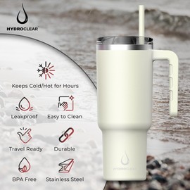 Hydroclear Stainless Steel Tumbler With Lifestyle Design - 40oz Tumbler With Handle - Double Wall Tumbler Vacuum Insulated - Leak Proof Tumbler For Men & Women (White)