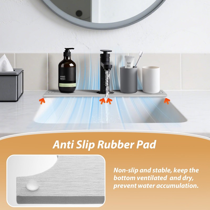 Volminex Kitchen Sink Faucet Mat, Diatomaceous Earth Quick Dry Sink