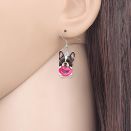 SHIGIE Valentine's Day Acrylic Cute Doughnut Heart Dog Earrings Pets Festival Dangle Pets Animals Jewelry For Women Couple Gifts (French Bulldog)