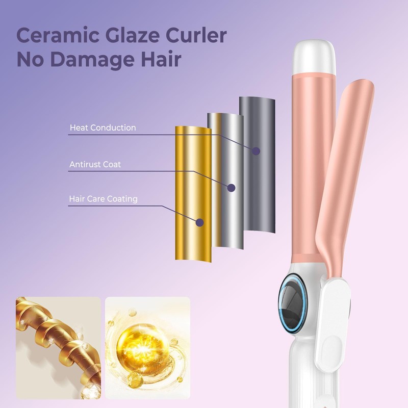 Cordless Curling Iron 9000 mAhUSB Rechargeable, 4 Temps Setting Cordless