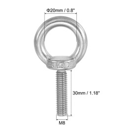 PATIKIL M8 x 30mm Lifting Shoulder Eye Bolts Set of 3 with 304 Stainless Steel Lifting Rings Screw Eye Bolts with Nuts and Washers for Hanging Hammocks and Articles