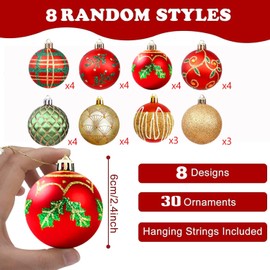 30 Piece Christmas Decoration Set, Red/Gold, 6 cm Shatterproof Plastic Christmas Tree Decorations with Hanger for Christmas Decoration
