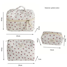 Make-up-Tasche mit Kirschmuster, Reise-Kosmetiktasche, gesteppte Kulturbeutel, tragbare Kosmetiktasche für Damen, weiß