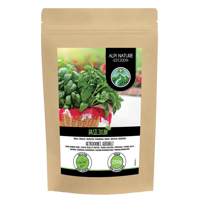 Basil grated (250g, 8.8oz), basil gently dried, 100% pure and