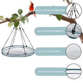 2 Pack Feeder Bird Seed Catcher Tray - Diameter Durable Outdoor Bird Feeding Platform with Adjustable Hanging Hoop and Seed Guard (Green, 24")