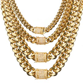 WXP 18K Gold Cuban Link Chain Necklace or Bracelet for Men Women 8mm 10mm 12mm 14mm 18mm Stainless Steel Miami Chain Gold Chain Necklace Hip Hop Jewelry 7.5-30inch(10mm,8.5inch), 8.5inch bracelet,