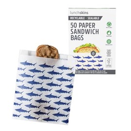 Lunchskins Recyclable & Sealable Food Storage Sandwich Bags, Shark Design, 50 Bags - Eco-Friendly, Made Without PFAS and BPA
