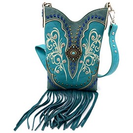 Zelris Victoria Turquoise Concho Fringe Western Country Women Crossbody Messenger Pouch (Turquoise)