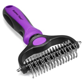 Maxpower Planet Pet Grooming Brush - Double Sided, Extra Wide for Dogs and Cats - Dematting Undercoat Rake, Reduces Shedding by 95%, Purple