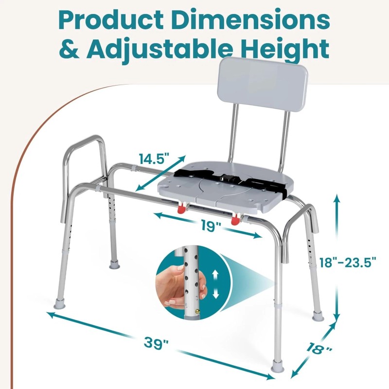 WAYES 400lb Sliding Tub Transfer Bench Shower Chair Shower Bench