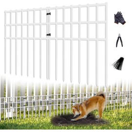 25 Pack Garden Animal Barrier Fence, 17in (H) X 27ft (L) No Dig Fence, Rustproof Metal Garden Fencing Border, Decorative Fencing Panel for Dog Rabbits Ground Stakes Defense, White