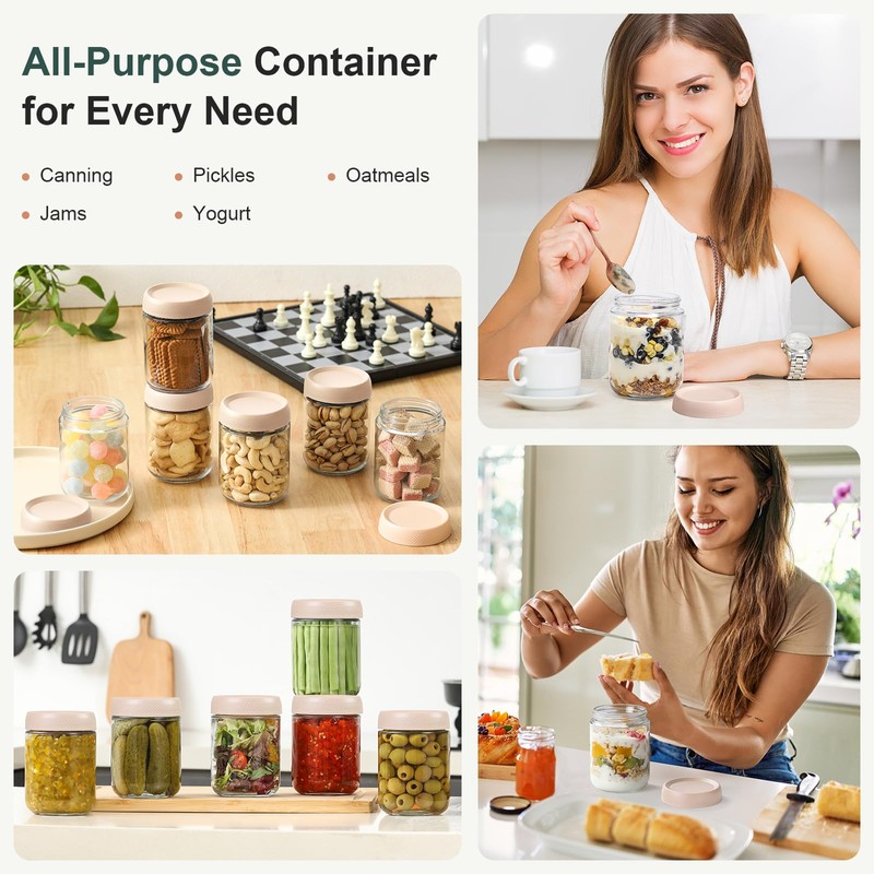 NETANY 6-pack 16oz Glass jars with Airtight Lids, Overnight Oats