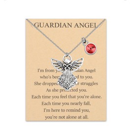 BNQL Guardian Angel Birthstone Necklace 12 Months Birthstone Pendants Angel Necklace Birthstone Jewelry for Women (July)