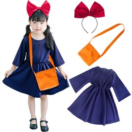 Kiki's Delivery Service, Kiki, Cosplay, Halloween, Children's Costume, Witch, One Piece, Includes Headband, Shoulder Bag, 3-piece Set, Witch's Delivery Shop, Children's Cosplay, Party, Christmas,