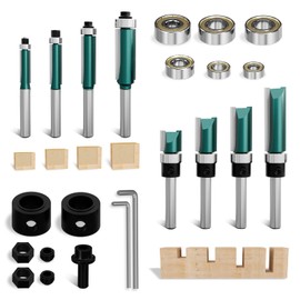 METOTY 8 pieces professional flush cutter, with 6 bearings, 2 wrenches, 8 mm shank cutter set, router bit for woodworking