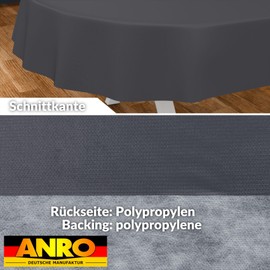 ANRO Oilcloth Tablecloth, Washable, Oilcloth, Garden Tablecloth, Outdoor, Indoor, Oval, 240 x 140 cm, Cut Edge, Anthracite