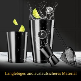 Bar Dedicated - Cocktail Set Black 13 Pieces - Cocktail Shaker Set with Jigger - Stylish Bar Set Gift for Men, Women, Boston Shaker Incl. Recipe Book and Gift Wrapping