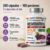 Resveratrol Gold 200 Cápsulas Suplemento Antioxidante Transresveratrol Complejo Antioxidantes Polifenoles