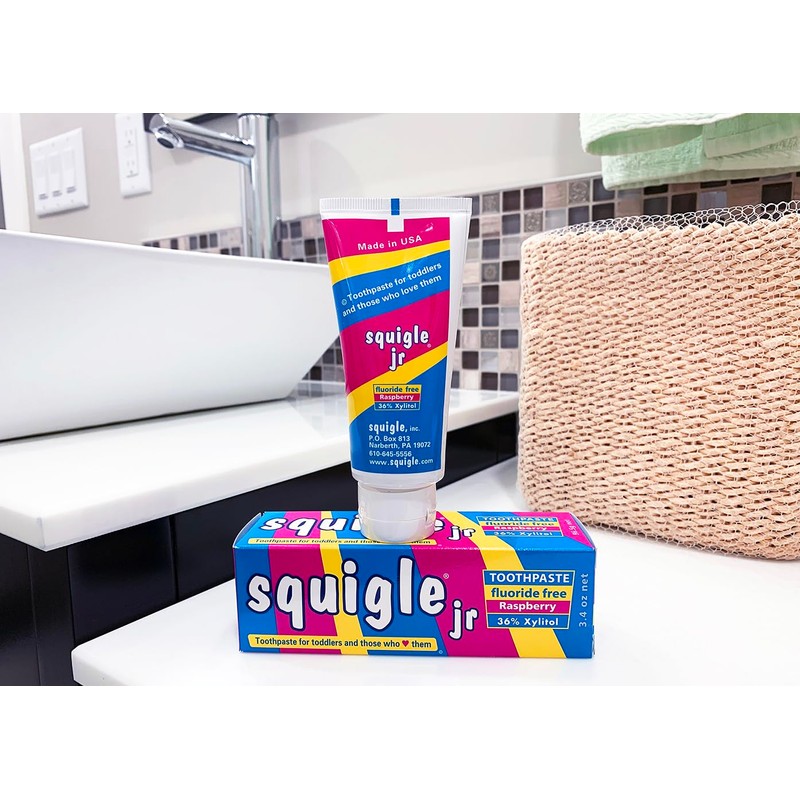 Squigle Jr Toothpaste (for Infants, Toddlers), Travel Toothpaste, Prevents Cavities,