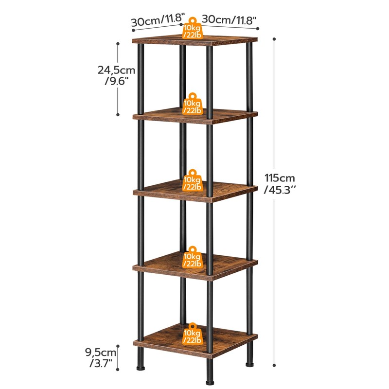 HOOBRO 5-Tier Corner Shelf Stand, Corner Square Rack Display Shelf,