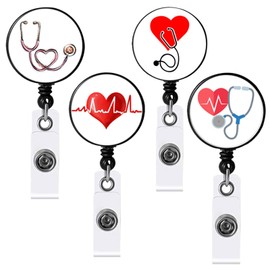 PhoenixDN Pack of 4 Nurse Badge Roll Holder, Retractable Badge Reel, Badge Holder with Crocodile Clip, for Nurses, Doctors, Volunteers, Teachers, Unisex