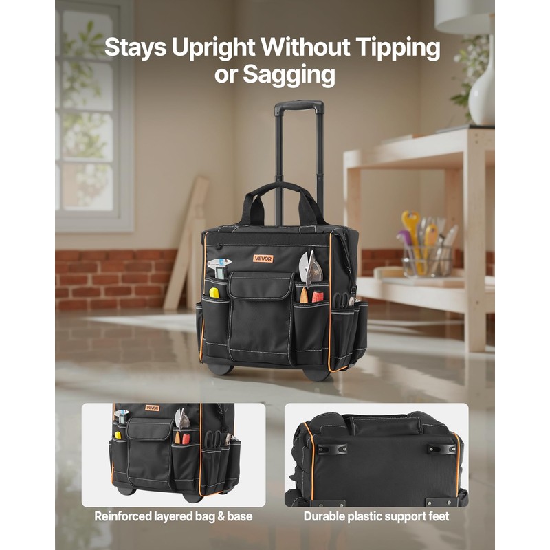 VEVOR 15" Rolling Tool Bag, 110 lbs Load Capacity, 25
