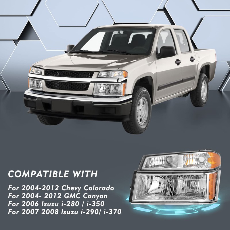 TUSDAR 4pcs Headlight Assembly Set Replacement for 2004-2012 Chevy Colorado/GMC