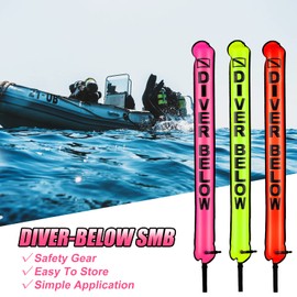 Pecihiko Surface Marker Buoy, 4ft Scuba Diving Surface Marker Signal Tube with Reflective Strip and Plastic Clip (Rose Red)