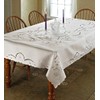 Violet Linen Sapphire Embroidered Design Tablecloth, 60 in, White