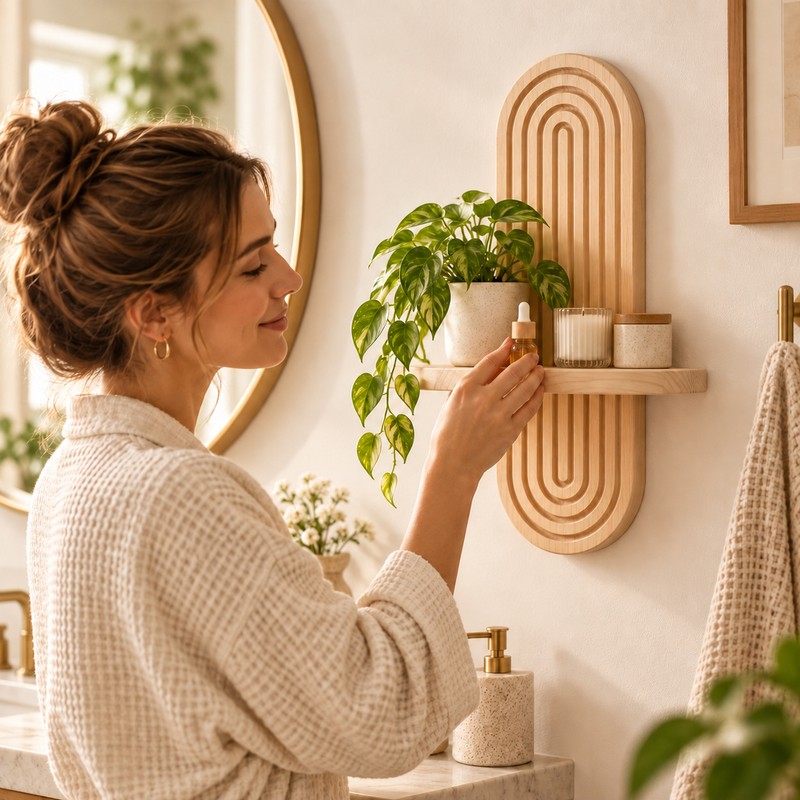 Boho Wooden Wall Shelf for Display & Storage – Single