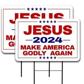 Vista Products Jesus 2024 Make America Godly Again 2 Pack Double-Sided Yard Signs 16" x 24" with Metal Stakes (Made in Texas)