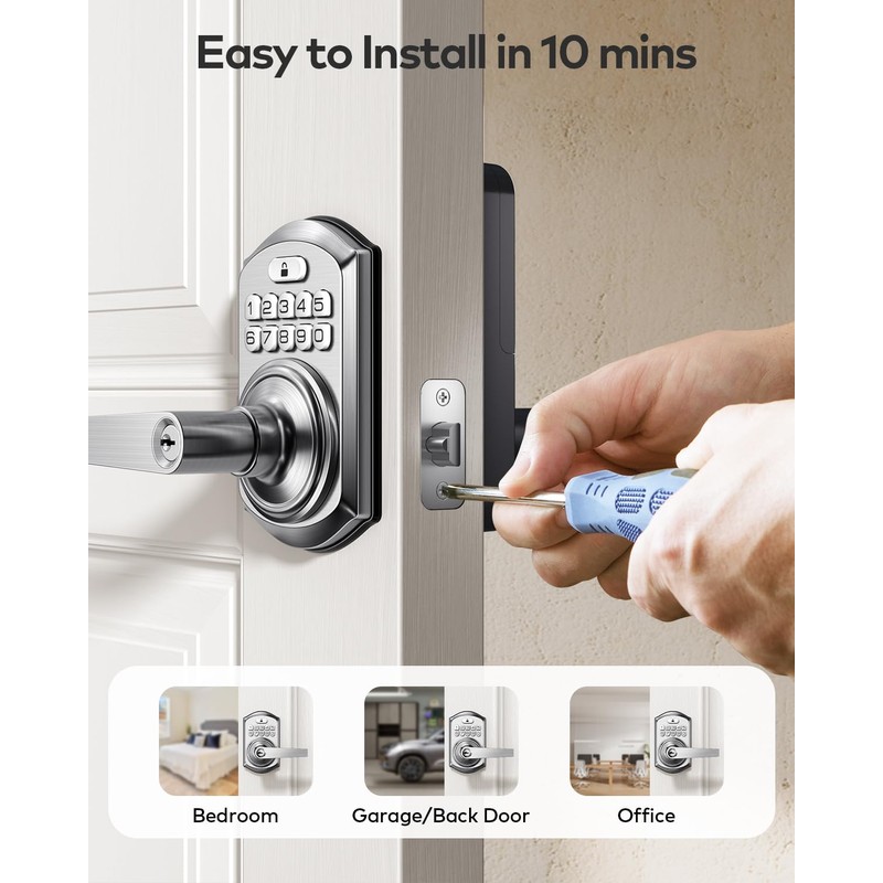 TEEHO Keypad Door Lock with Handle: Keyless Entry Door Lock