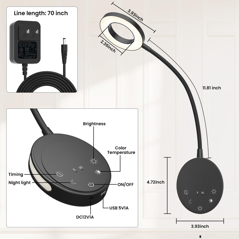 NoeiiT Wall Mounted Reading Light,Bedside Headboard Lights with 5 Color