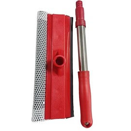 (15.7"-27.5") Retractable Stainless Steel Handle Window Squeegee, 2-in-1 Windshield Cleaner Tool for Cars, Trucks, Glass Doors, Shower Glass, Outdoor Windows – Window Cleaner (Red)