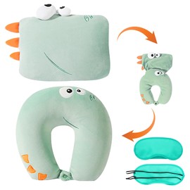 QITIXI:OU 2-in-1 Children's Travel Pillow, Malleable Neck Pillow and Eye Mask, U-shaped Pillow, Travel Pillow for Adults and Children, Neck Pillow, Neck Support Pillow for Car, Plane, Train