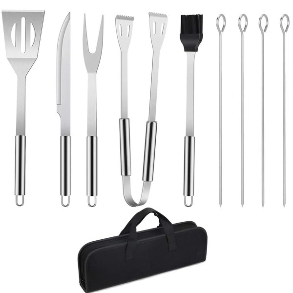 Barbecue Utensils BBQ Accessories 9 Pieces Grill Tool Set Stainless Steel Barbecue Utensils BBQ Barbecue Cooking Tool Kit Scraper Brush Meat Knife Skewers Accessories for Outdoor Families Garden Party