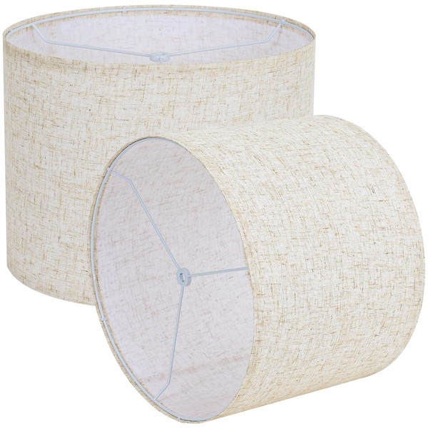 Tall Lampshades Set of 2, Beige Linen Drum Lampshades, 13"