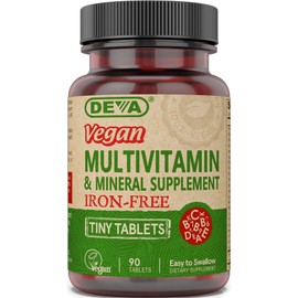 DEVA Tiny Tablets Vegan Multivitamins for Women & Men, Multivitamin Iron Free, Mineral Supplement, Vitamin C, Vitamin B Complex, Vitamin B12, Vitamin E, Zinc, Gluten Free, 90 Tablets | DEVA